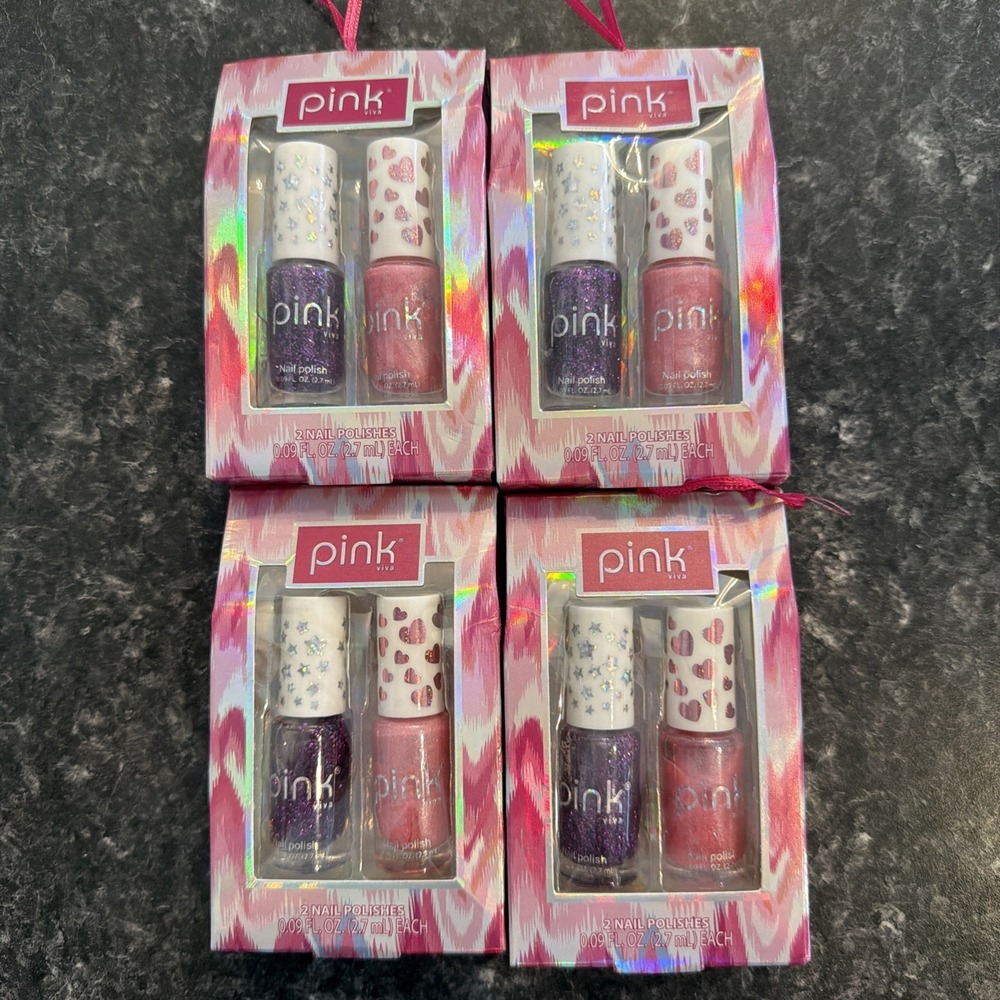 (4) Pink Viva Two Nail Polish Gift Set Pink/Purple NEWS Sealed Box Christmas